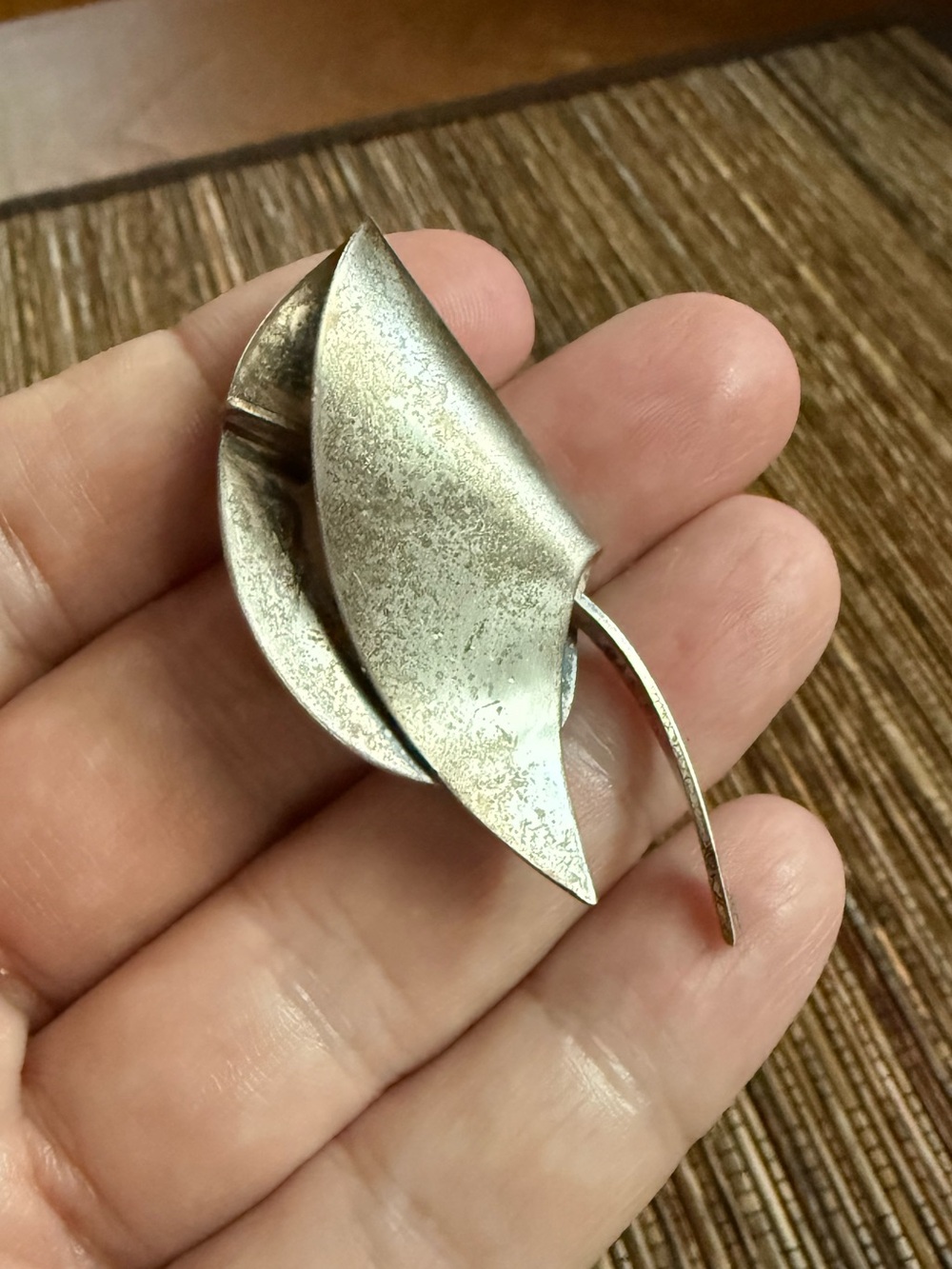 Jewel Art Sterling Silver Brooch Flower Leaf Mid Century Modern MCM Signed